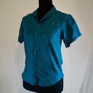 Hey Man Men's Blue and Green 100% Silk Shirt